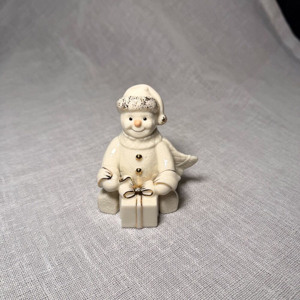 Lenox Ivory Snowman Figurine Christmas Gift Present Gold Accents Retired Holiday
